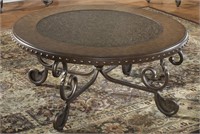 Metal Etched Nailhead Round Cocktail Table