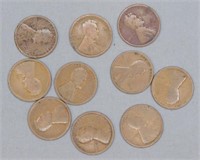 (10) 1916 Wheat Pennies. Note: (9) Fair and (1)