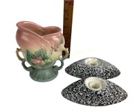 Kenwood candle holders & Hull pottery vase