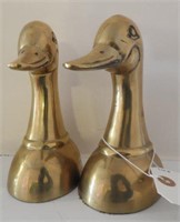 Pair of figural brass goose head bookends