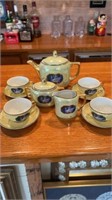Miniature luster yellow and gold swan tea set,