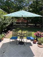 Iron chairs & table umbrella stand & umbrella