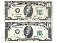 2 - $10 US 1950 Bills