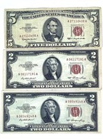 $2 & $5 Dollar US Red Seal Bills