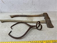 2 axes and ice tongs