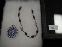 Lapis and silver bracelet, 8" marked 950 and