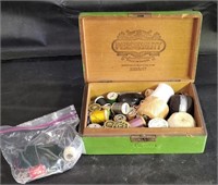 VTG Sewing Items in Wooden Box