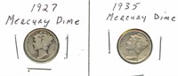 Pair of Mercury Silver Dimes - 1927 & 1935