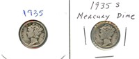 Pair of Mercury Silver Dimes - 1935 & 1935-S