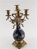 Brass and porcelain candelabra with hand painted f