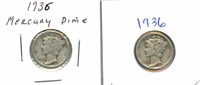 Pair of 1936 Mercury Silver Dimes