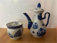 Teapot, Bowl, and Candlestick ,Blue and White -RWE