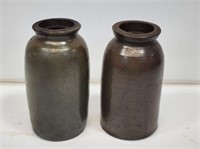 2 Early Gray Stoneware Wax Seal Jars