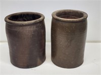 2 Brown Stoneware Crocks