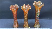 3 Carnival Glass Fluted bases (10.5", 10.5" &