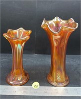 2 Carnival Glass Fluted Vases (5.5" & 6"H).