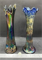 2 Carnival Glass Fluted Vases (11.5" & 11"H).