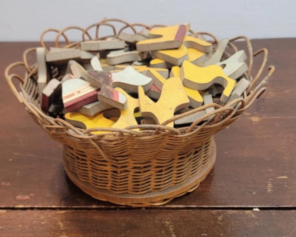 Early basket with wooden puzzle - missing a