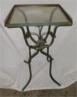 Vtg 9" Glass Top Wrought Iron Plant Stand