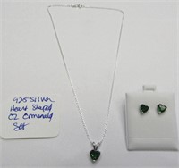 .925 Silver Heart Shaped Emerald Cz Set