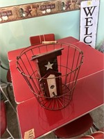 bird house, wire basket
