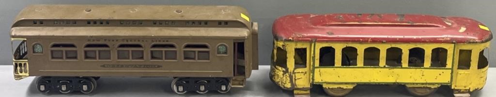 Pressed Steel Trolley Car & Lionel Passenger Car