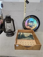Lantern, Wooden Tray & Other