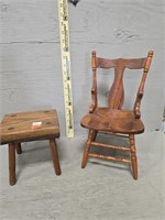 Miniature Wooden Stool and Chair