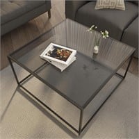 Glass Table  26.7x26.7x15.7in  Gray Black
