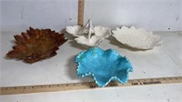 Vintage Pottery & Wooden  Leaf Bowl