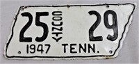 White 1947 county 25 TN license plate