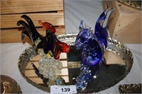 SET OF 2 MURANO GLASS ROOSTER AND SQUIRREL