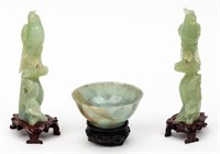 Chinese Jade Birds & 18th Century Rice Bowl