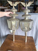 Pair of Fabulous Vintage Brass/Glass Eagle Lights