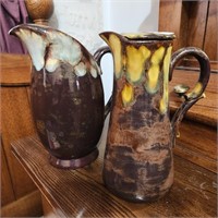 2 Pottery Pitchers - approx 10.5" tall