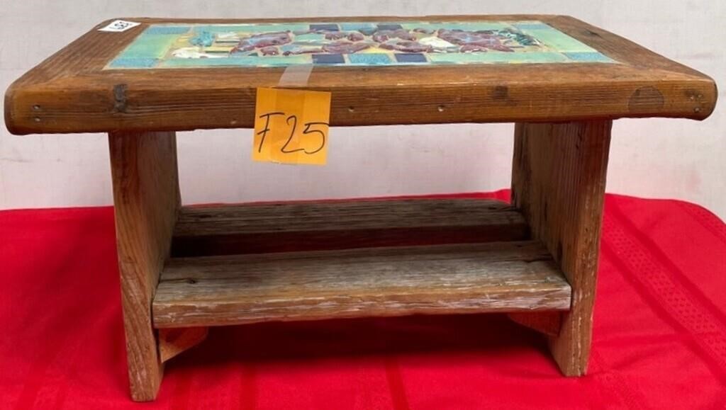 339 - WOODEN STAND W/ TILE TOP 11X12X19" (F25)