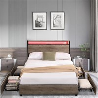 QUEEN LED Bed Frame  4 Drawers & Headboard