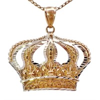 Diamond Cut Fleur De Lis Crown Pendant 10k Gold