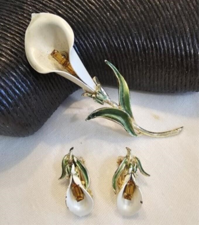 Pakula Calla Lily Brooch & Clip Earrings Set
