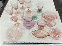 Pink glass dishes and glasses