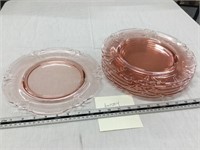 7 Heisey pink glass plates