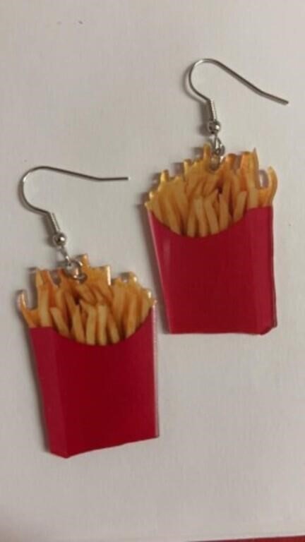 French fries earrings! Over 2 inches long, new