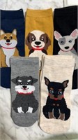 5 pair dog socks, each a different breed, soft,