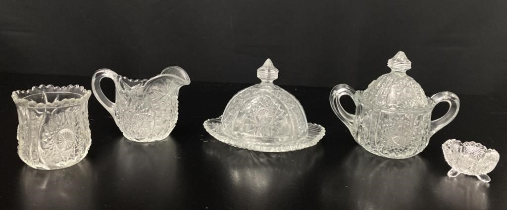 Antique Brilliant Glass Tableware Collection 7 Pcs