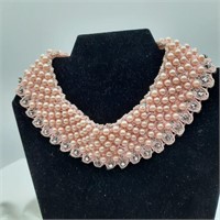 Antique Pearls & Rhinestones Pink Sweater Collar