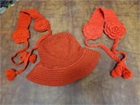 Red bucket hat, handcrafted head wraps (2)