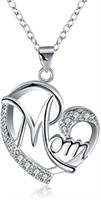White Topaz Accented "mom" In Heart Necklace