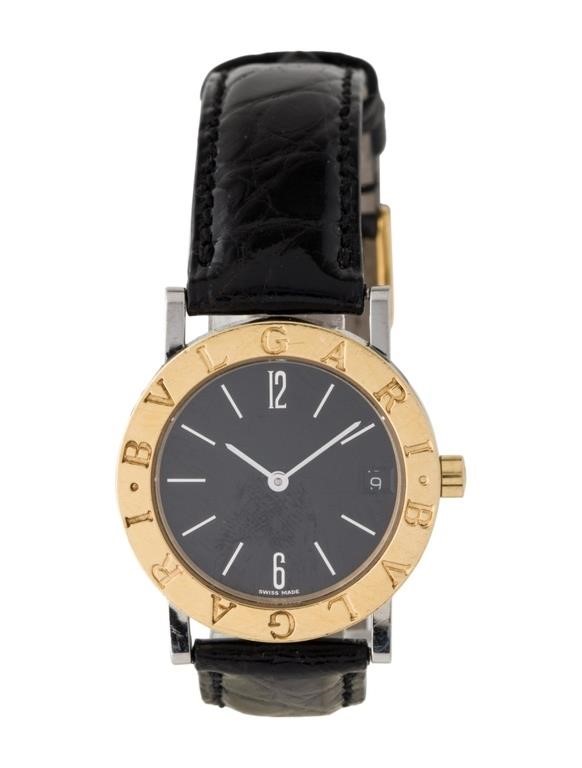Bvlgari Ss & 18k Yellow Gold Black Dial Watch