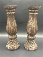Pair of Tuscan Style Pillar Candle Holders with