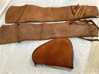 Saddle shotgun/rifle holders and zip case leather
